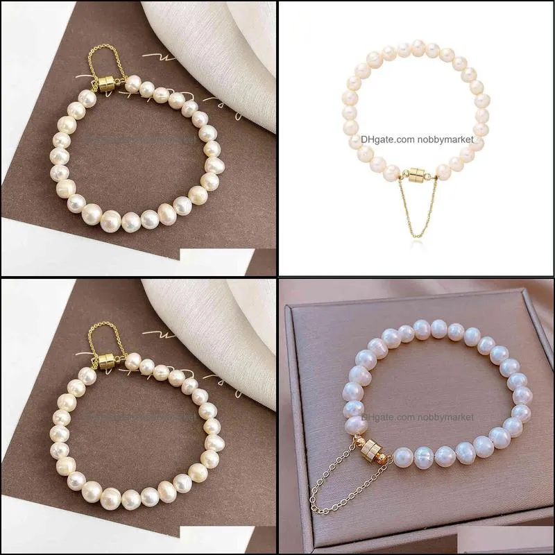 Round magnet freshwater pearl girlfriends Bracelet student girl ins simple cold wind beads bracelet