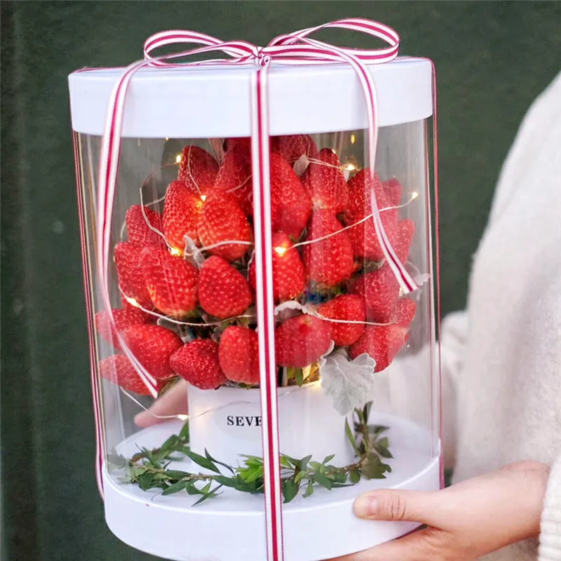 Clear Round Flower Boxes Wedding Birthday Transparent PVC Flower Gift Packaging Box Valentine Day Mother`s Day Florist Supplies