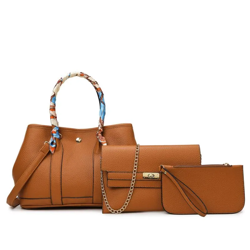 Kvällspåsar högkvalitativa kvinnor pu läder handväskor stor kapacitet 3 stycken set axel messenger designer damer tote crossbody väska