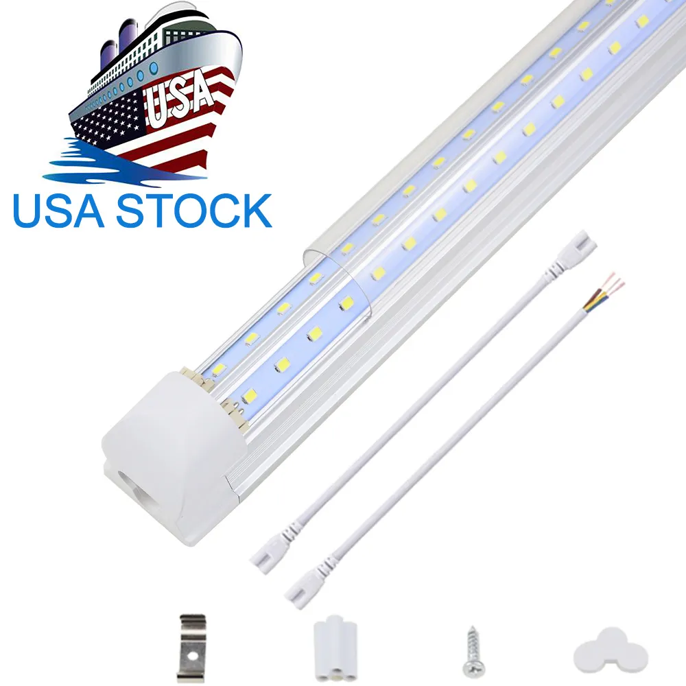 LED Shop Light 8FT Tube 150W 15000LM 6000K Cold White V Shape Clear Cover Hight Output Linkable
