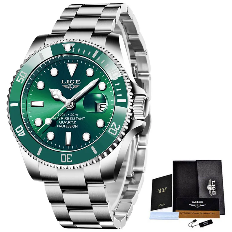 LIGE Top Brand di Lusso Moda Diver Orologio Da Uomo 30ATM Impermeabile Data Orologio Orologi Sportivi Mens Orologio Da Polso Al Quarzo Relogio Masculino