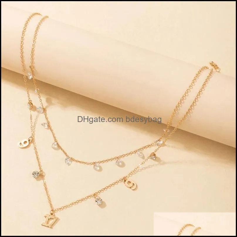 Charms Letter Water Drop Tassel Chain Choker Necklace for Women New Multilayer Clavicle Chain Jewelry Collar