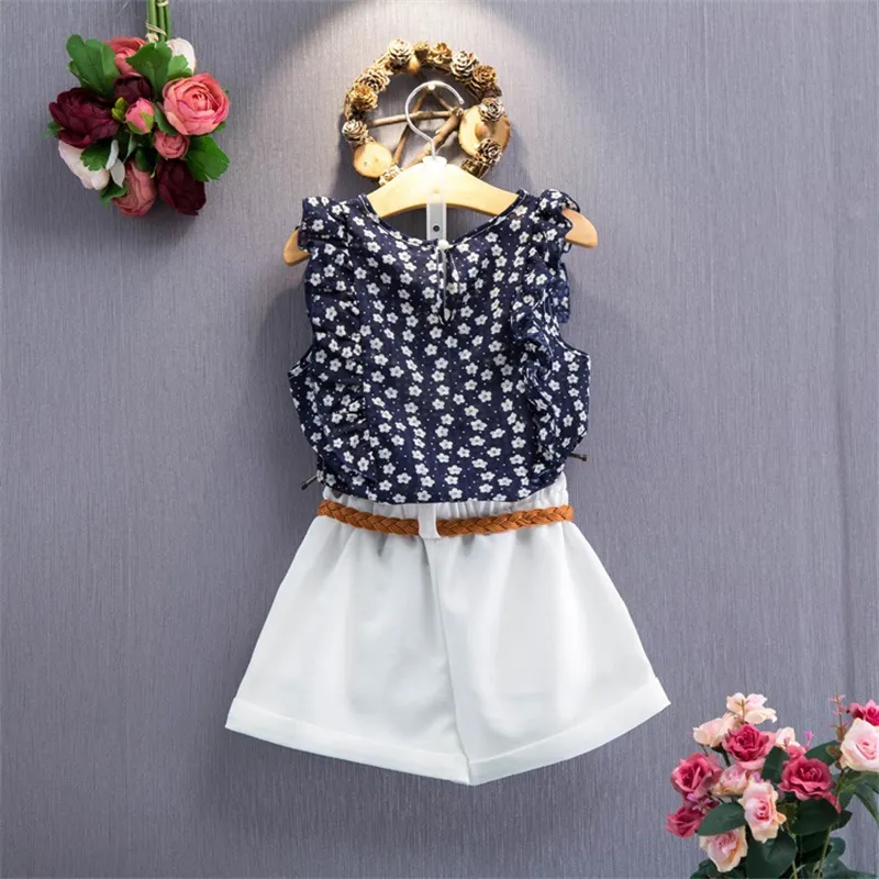 Mode Pasgeboren Baby Kid Girl Clothes Summer Floarl Top T-shirt Solid Short Pant 2 stks Outfits Set Clothing 1427 Y2