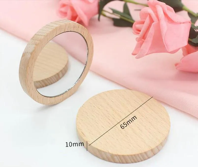 Wood Small Portable Pocket Mirrors Wooden Mini Makeup Mirror Wedding Party Favor Gift Custom Logo SN5324