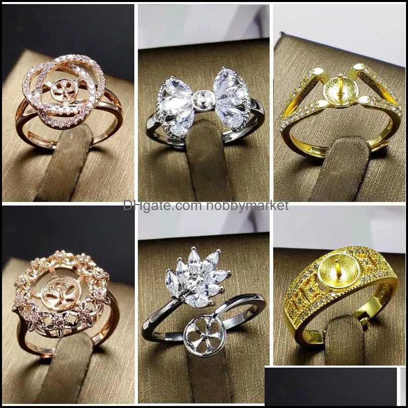 Ajustes de joyería ¡Brillante! Anillo de perlas Sier / Oro / Oro rosa Anillos de perlas Boda Diy para mujeres Ajuste de tamaño ajustable Entrega directa 2021 Pvjmz