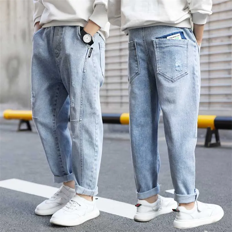 Pojkar Jeans Barnkläder Vår Höst Mode Denim Byxor För 6 8 10 12 14 År Casual Byxor Barnkläder 211102