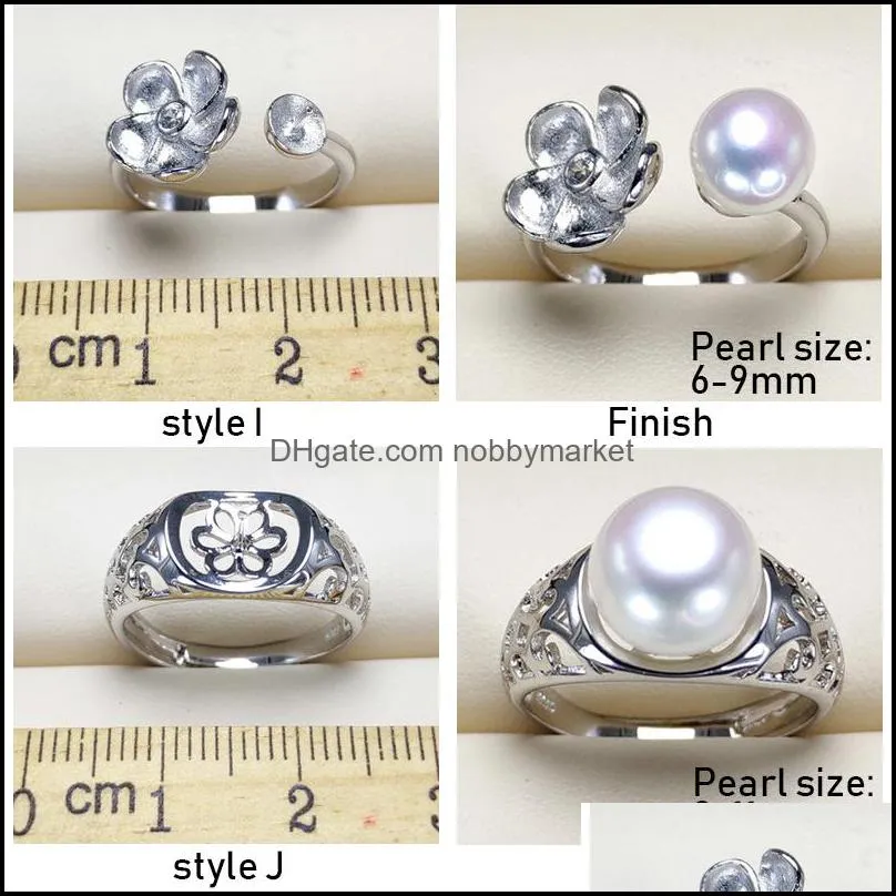 Wholesale Pearl Ring Settings Zircon Rings s925 Silver Ring Settings 12 Styles Ring for Women Mounting Rings Adjustable Size DIY Jewelry