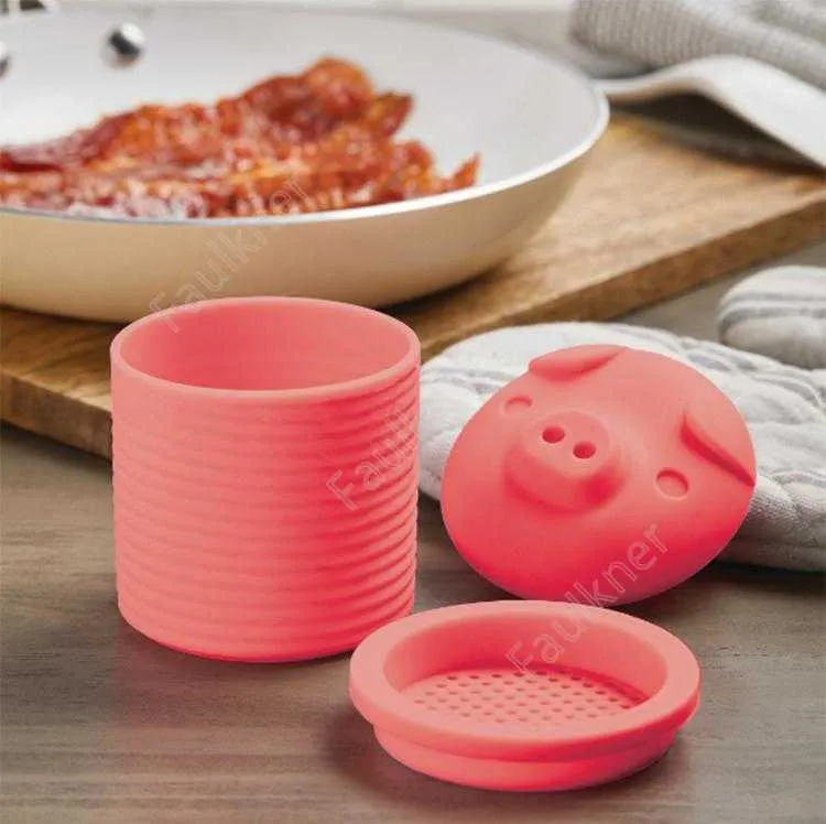 Bacon Grease Container with Strainer-Bacon Bin Grease Strainer Silicone Collector for Store Meat Frying Oil Cooking Grease Storage DAF25