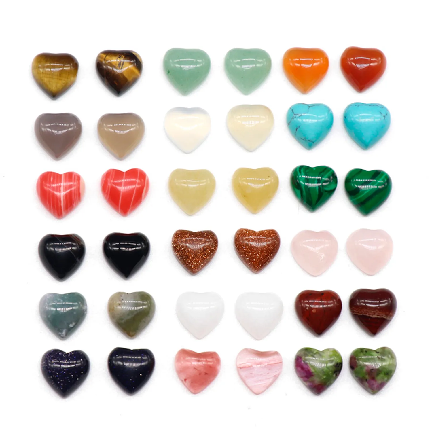 Heart Stone Cabochon Love Chakra Beads Gemstone Healing 20pcs 10mm Crystal Stones many Colors Wholesale for Jewelry making