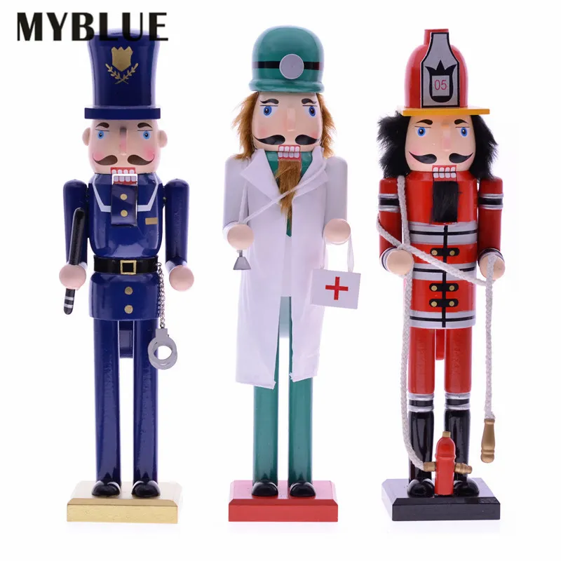 MyBlue 40cm Vintage Trä Doctor Brandman Polis Staty Nötknäppare Figur Julgransprydnader Hem Room Decoration Tillbehör C0220