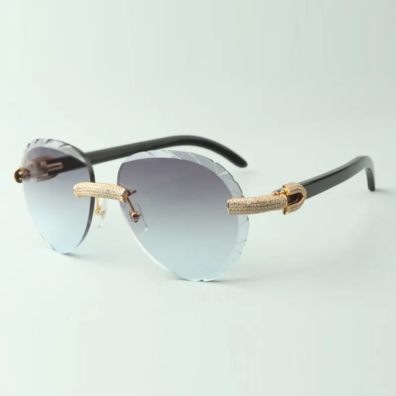 2022 Classic Micro-Pave Diamond Okulary 3524027 z czarnym bawołem ramion ramion szkłach, sprzedaż bezpośrednia, rozmiar: 18-140 mm