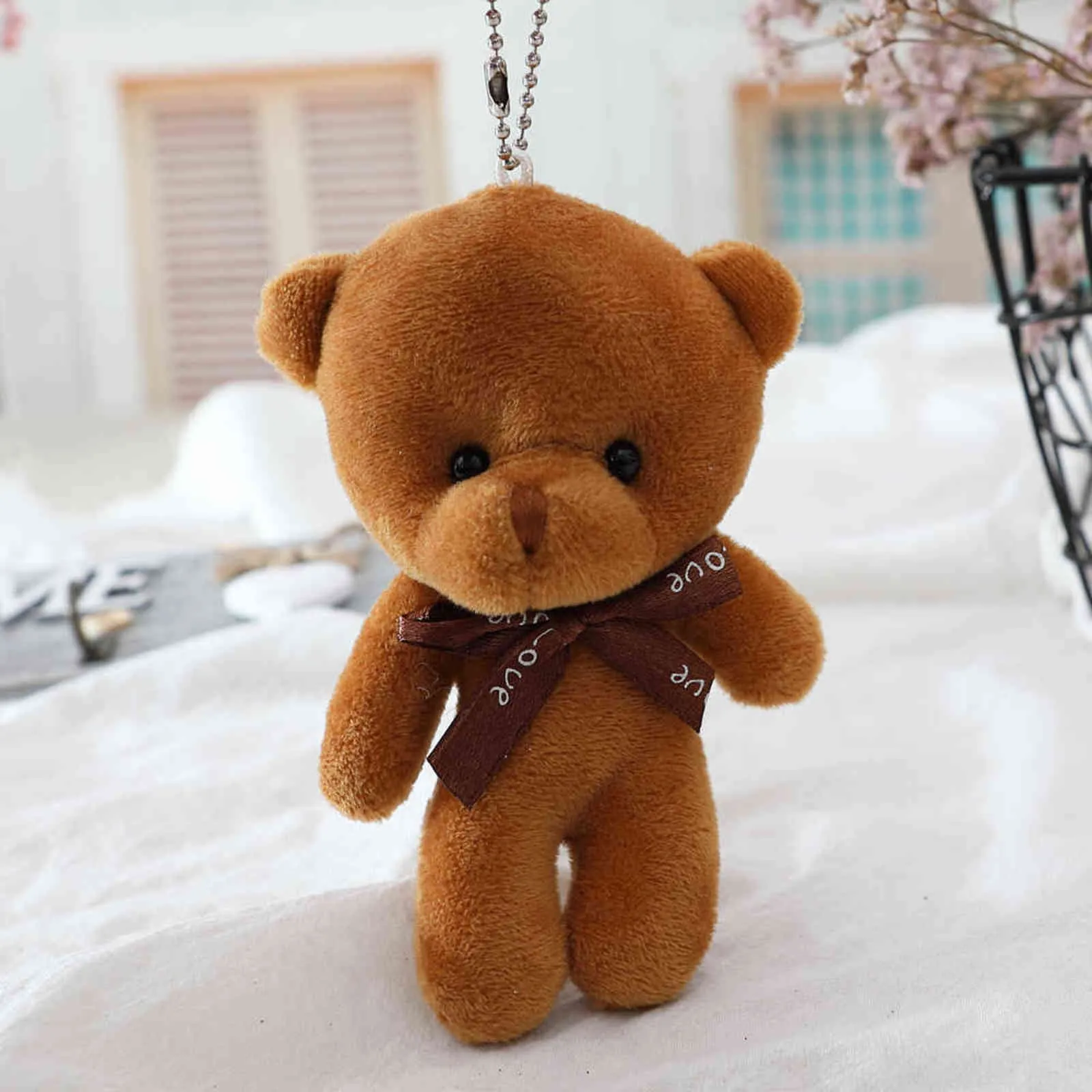 10 pçs 12cm um laço brinquedo de pelúcia urso de pelúcia boneca pingente chaveiro pp algodão macio ursos de pelúcia brinquedo boneca presentes