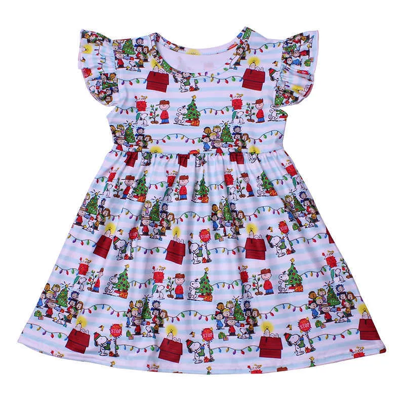 Barn flickor julkläder nyhet småbarn tecknad kortärmad klänning xmas nyår klänning milksilk grossist q0716