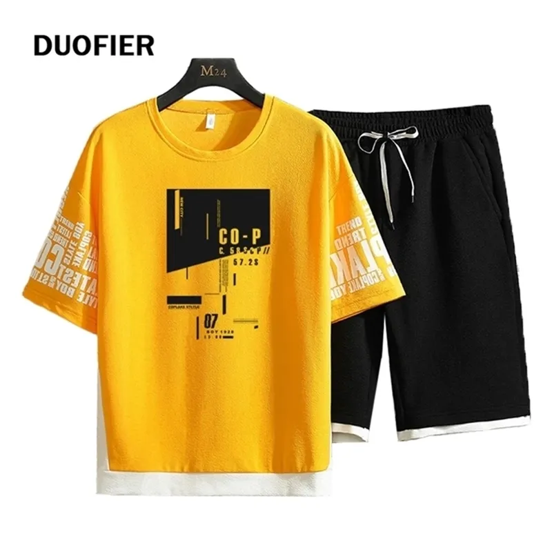 2-częściowy zestaw koszuli męska Męskie Moda Hip Hop Streetwear Druk Koszule + Spodenki Sportowe Męskie Odzież Casual Dress Men Set 210806