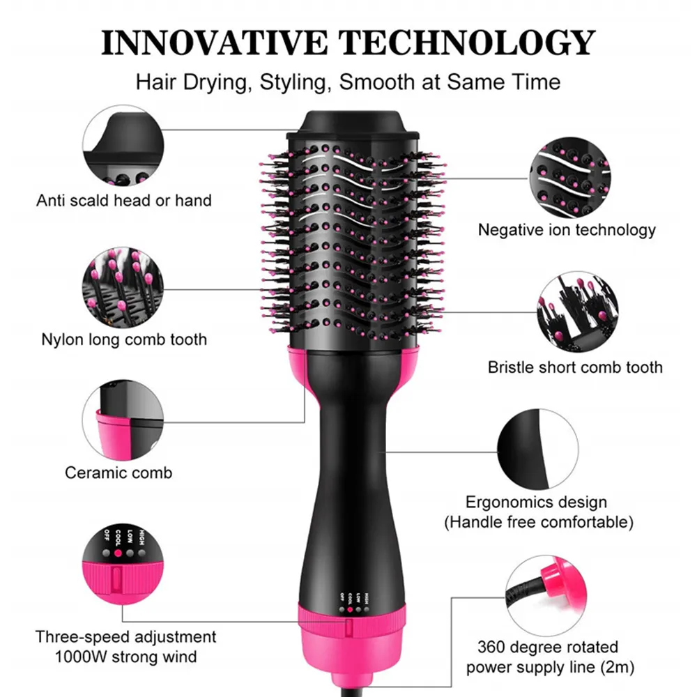 Livraison directe brosse à cheveux une étape sèche-cheveux volumateur générateur d'ions négatifs bigoudi lisseur outils de coiffure