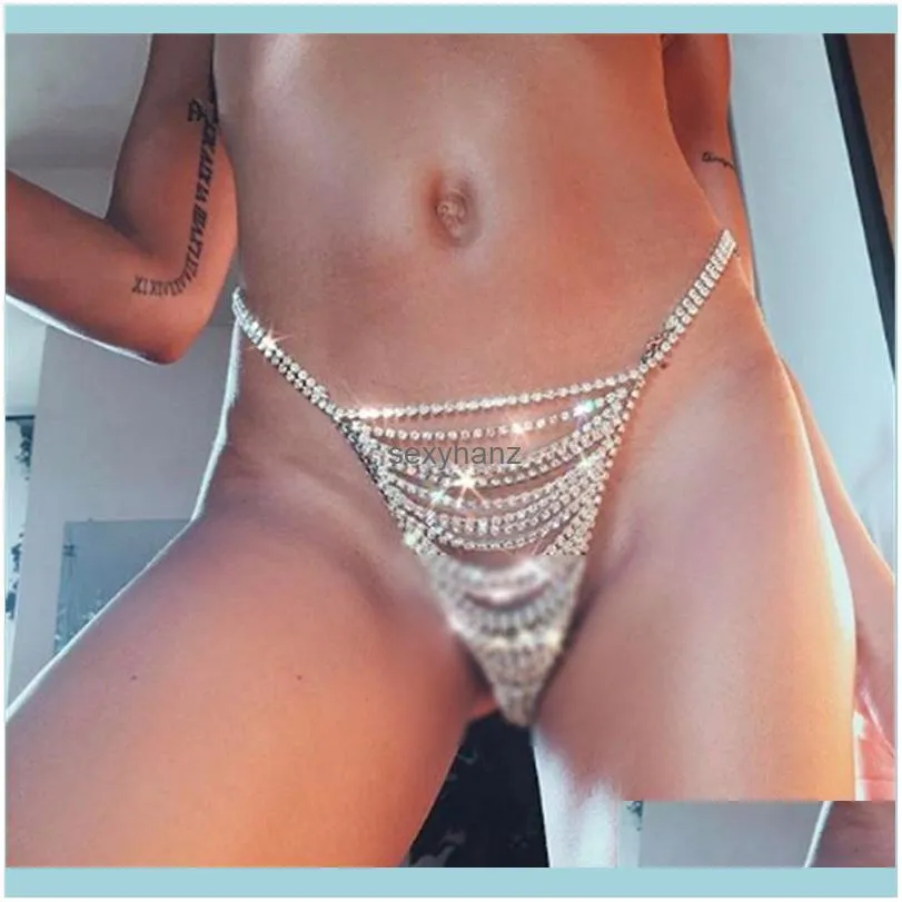 Belly Chains Sexy Fl Rhinestone Layer Tassel Thong Chain For Women Iced Out Crystal Underwear Panties Body Jewelry Drop Delivery 2021 9KEDC