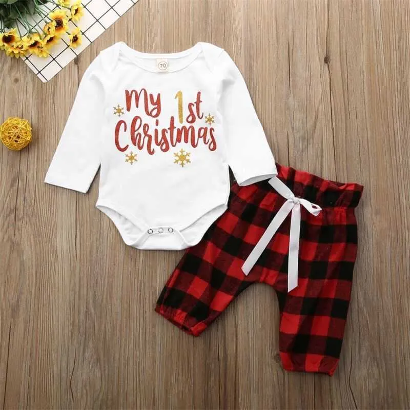 Canis Höst Min första jul Baby Boy Girl Newborn Xmas Kläder Set Långärmad Romper Byxor Outfit G1023