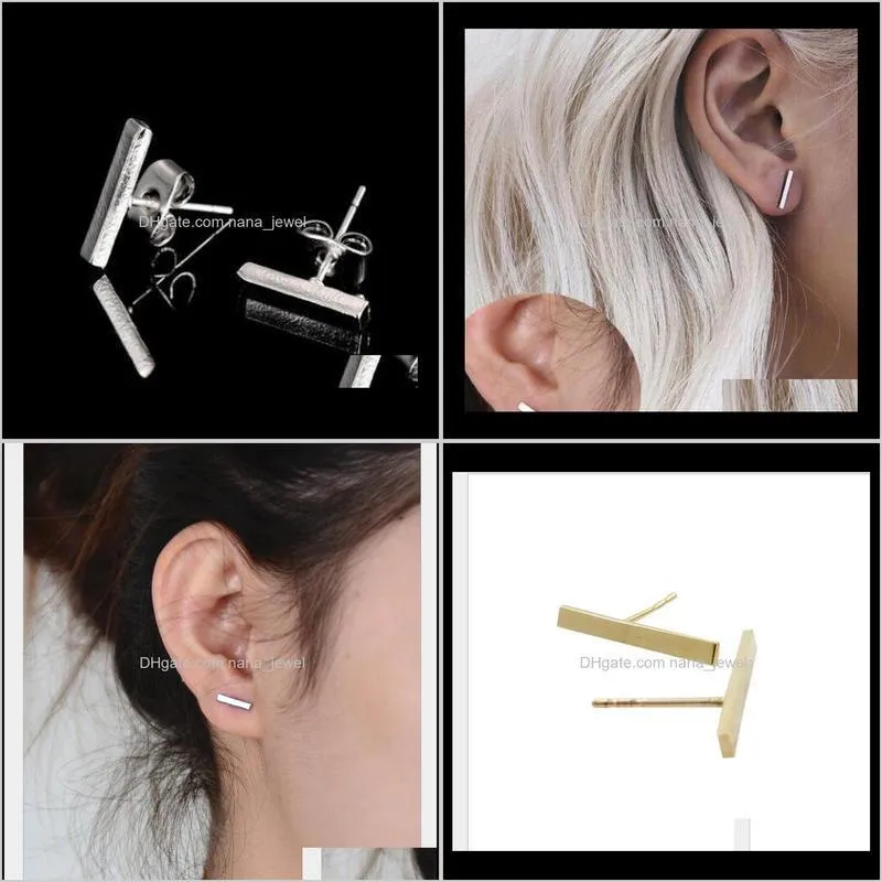 Fashion Gold plated Silver plated Black Punk Simple T Bar Earrings For Women Ear Stud Line Earrings Fine Jewelry Minimalist Earrings