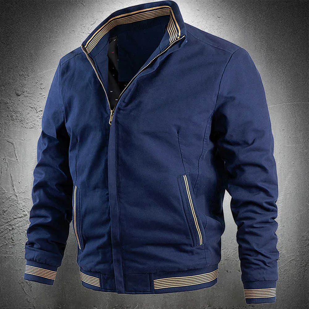 Giacca da uomo autunno Abbigliamento moda Bomber da baseball casual Slim Fit Capispalla Colletto alla coreana Cappotto pilota leggero 210909