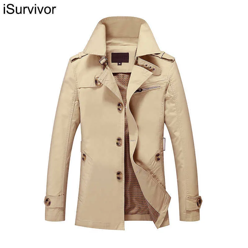 Mode iSurvivor Männer Lange Jacke Frühling Herbst Koreanische Männer Dünne Baumwolle Casual Windjacke männer Lange Mantel Jacke 5XL 211011