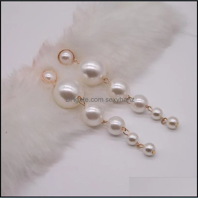 Fashion imitation pearl long earrings Big small bead tassel stud earring GWE11666