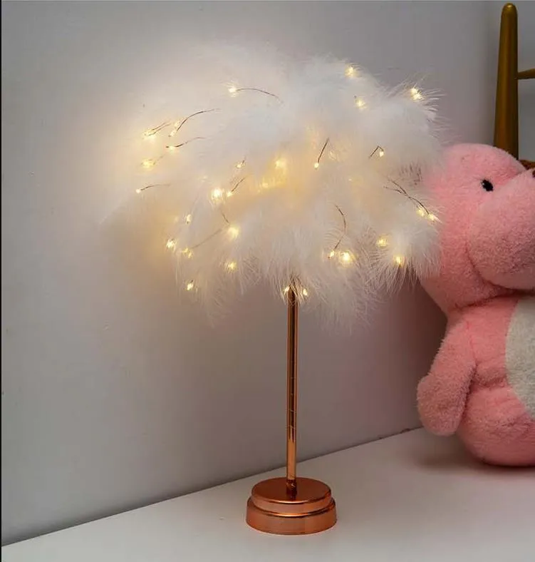 Table LED Feather Lamp Romantic Living Room Bedroom Desk Elegant Zero ...