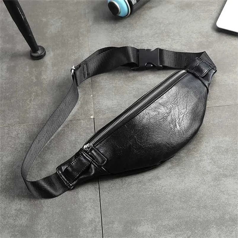 High Quality Pu Leather Waist Bag Men Fanny Pack Casual Adjustable Belt Male Heuptas Bum Banana Sa 211214