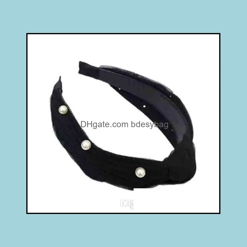 designer headbands Mesh lace pearl version of the wide side simple middle knotted headband female