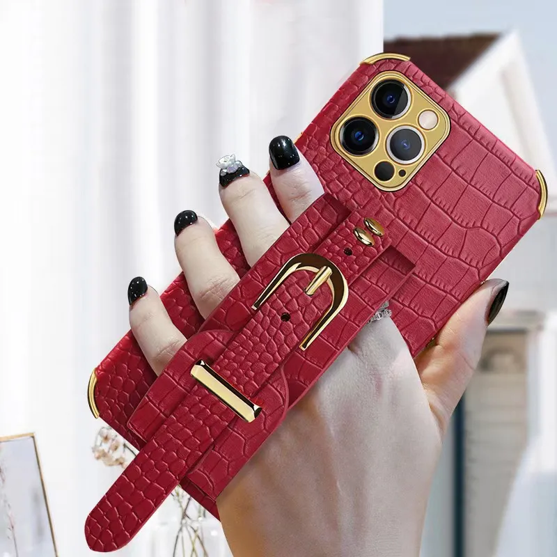 Luxury Leather Crocodile Texture Wallet Case With Wristband_voghion.com