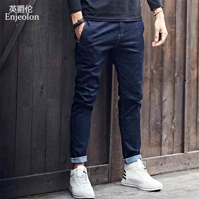 Enjeolon Мужские джинсы бренд черные мужчины мода длинные брюки джинсовые брюки одежда плюс размер KZ6141 210716