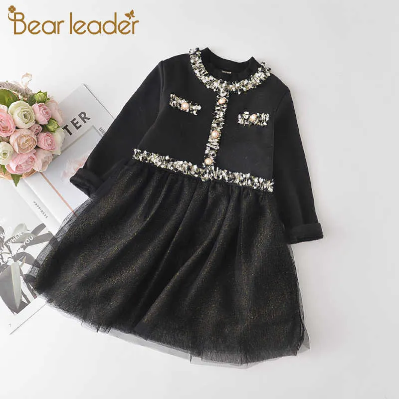 Beer leider meisjes elegante feestjurk mode kinderen prinses jurken herfst mesh patchwork kostuum peuter vestidos 3 7 jaar 210708