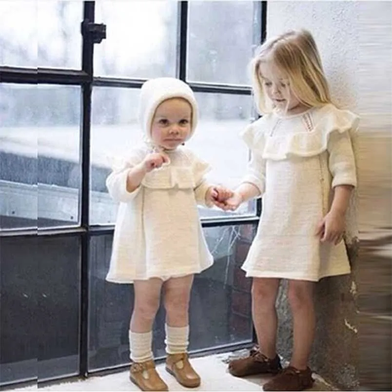 赤ちゃんの女の子のセーターのドレス幼児の子供たちの長袖帽子ファッション冬の子供ニット暖かい女の子プルオーバー211201