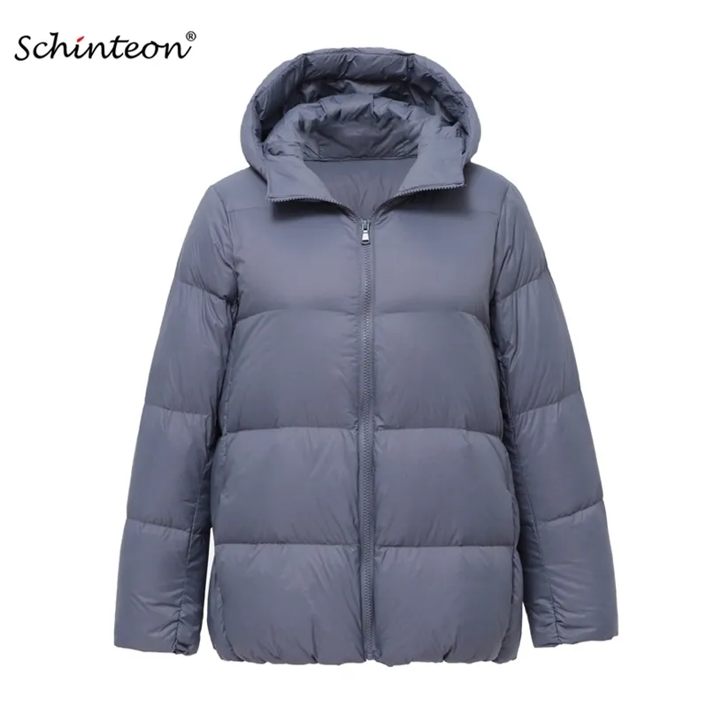 Schinteon Light Down Jacket 90% White Duck Coat Casual Loose Winter Warm Outwear with Hood High Quality 9 Colors 210923