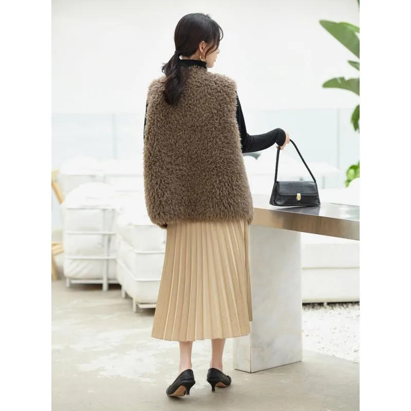 Femmes fausse fourrure Ptslan 2021 laine gilet hiver mode bonne qualité femme Original vêtements d'extérieur doux chaud ShortP7713