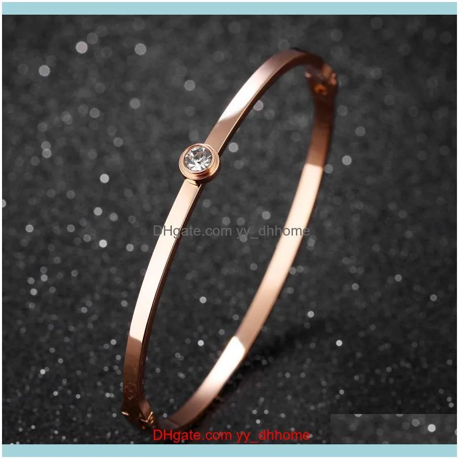 New trendy Fashion luxury designer rose gold titanium steel simple diamond zircon bangle bracelet for woman girls 17 cm