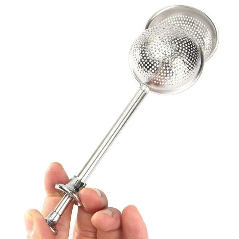 Tea Ball Push Infuser Loose Leaf Herbal Tesked Strålare Filter Diffuser Hem Kök Bar Dryckesverktyg Rostfritt stål