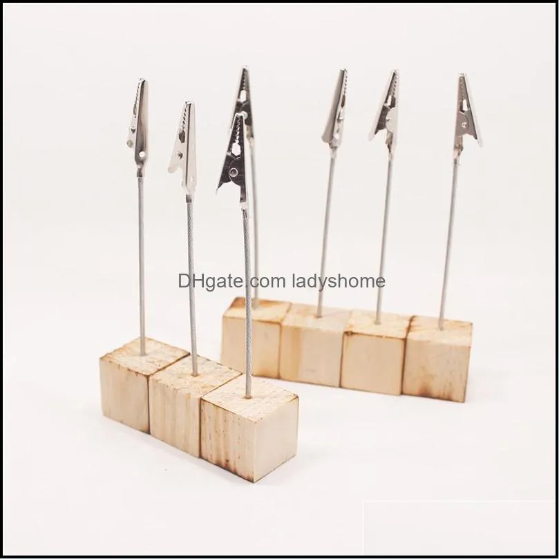 Place Card Holders with Alligator Clip Wooden Cube Base Photo Memo Clip Wood Stand Office Party Supplies HWD7059