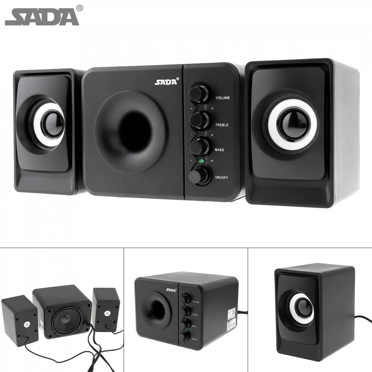 SADA D-205 USB2.0 Subwoofer Datorhögtalare med 3,5 mm Ljud och USB Power Plug Desktop PC Laptop MP3 Cellphone MP4