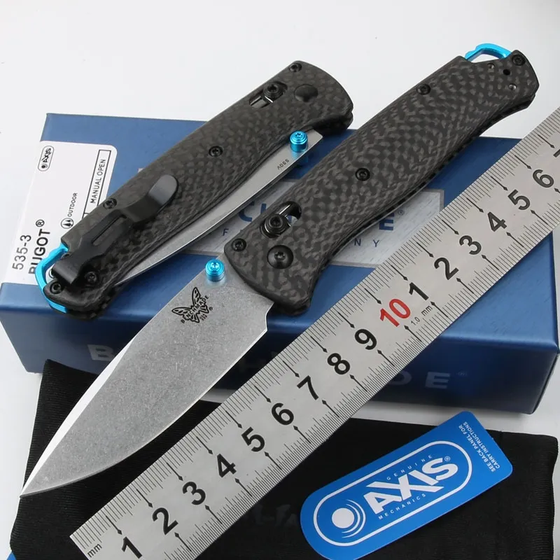 BENCHMADE 535-3 Bugout AXIS Tactique Couteau Pliant 535 Poignée En Fibre De Carbone S90V Lame Camping En Plein Air Chasse Survie Poche Utilitaire EDC Outils Autodéfense