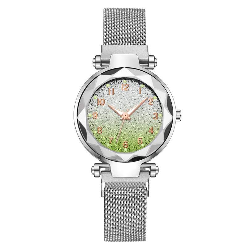 Женщины Кварцевые Часы 33 мм Классический стиль Дамы Часы Montre de Luxe Элегантные Модные наручные часы Круглый Градиент Звездное небо Светящиеся Нержавеющая Сталь Подарок