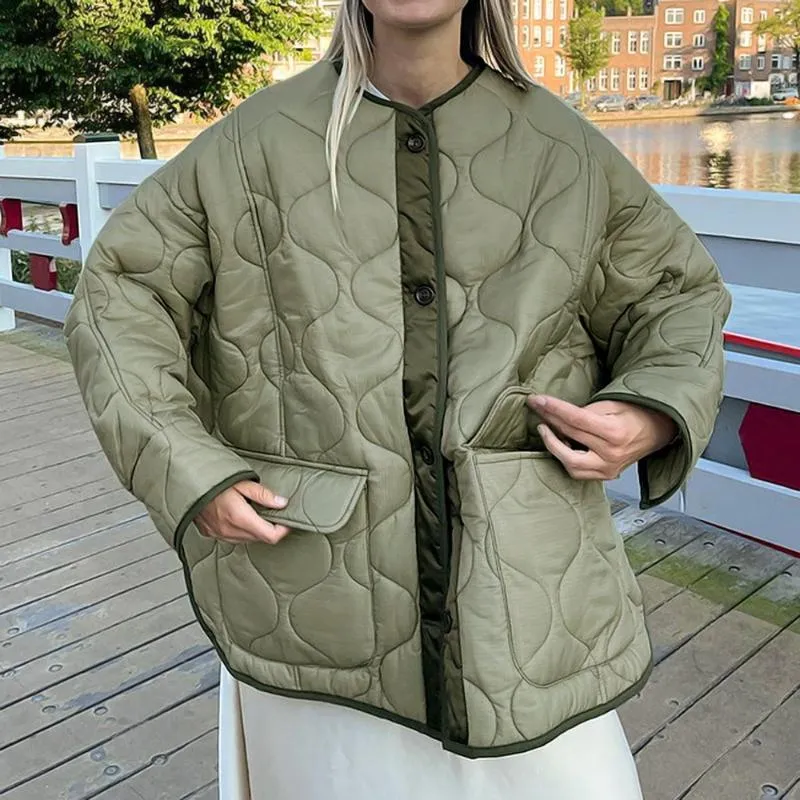 Women s Jackets Solid Thick Short Coats Female Elegant Big Pockets Cotton Women Padded Quilted Jacket Winter Green Liner Warm Outwear