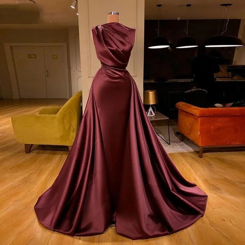 Gerçek Görüntü Burgundy Fas Kaftan Müslüman Saten Abiye 2021 Arapça Mermaid Dubai Örgün Elbise Balo Abiye Uzun Vestidos