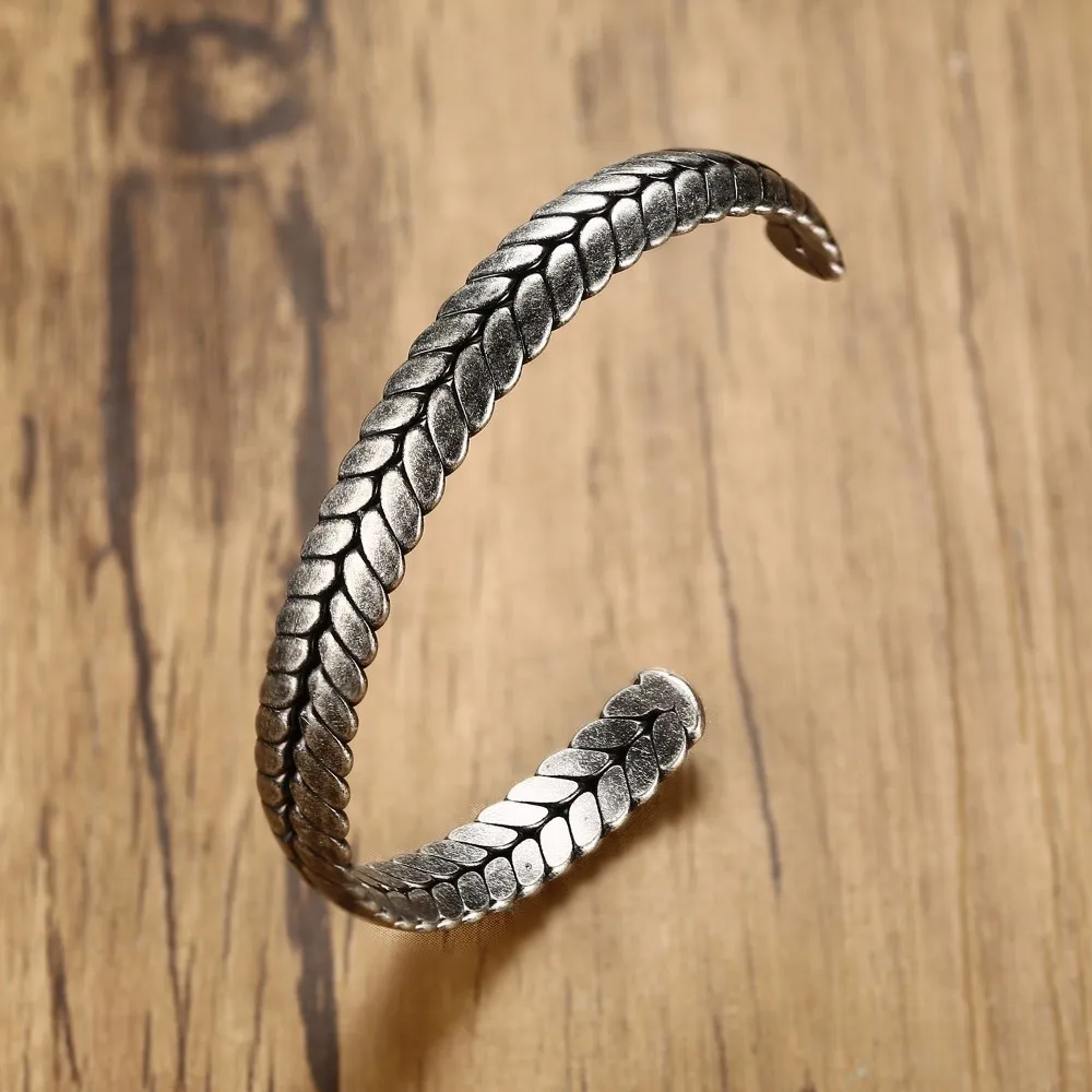Bracelet manchette tressé gris oxydé ancien pour homme pour femme en acier inoxydable Style industriel Braslet Bracelet Vintage bijoux