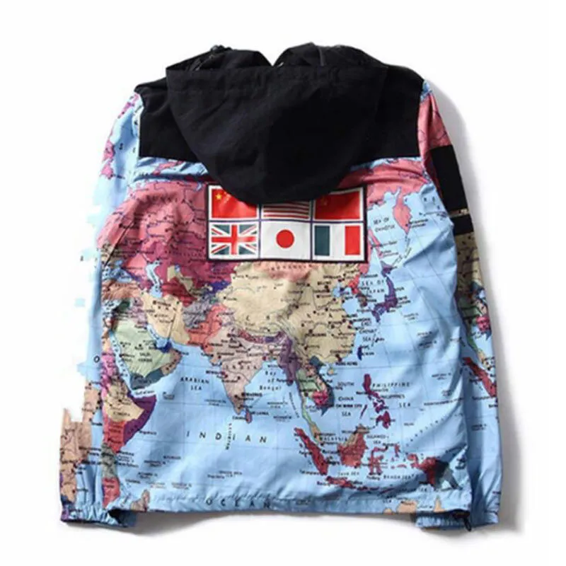 Men s World Map Print Reflective Jacket Windbreaker Winter Coat Casual 100 Cotton