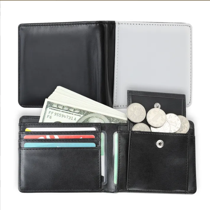 Brown wallet for sublimation purse moneybag for heat thermal transfer printing blanks folders wallets Men leather PU coin bag black pouches