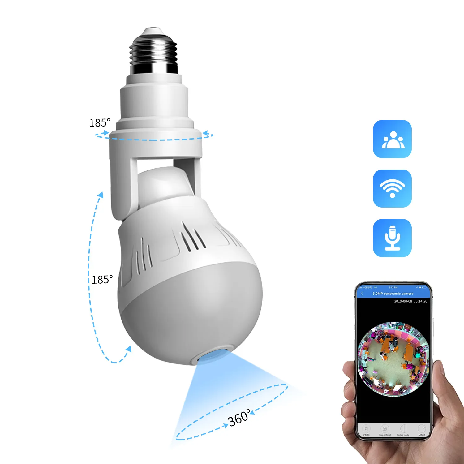 Bulb Camera 360 Degree LED Light Camera 1080P Wireless Panoramic Home Security WiFi CCTV Fisheye Bulb Lamp IP Camera