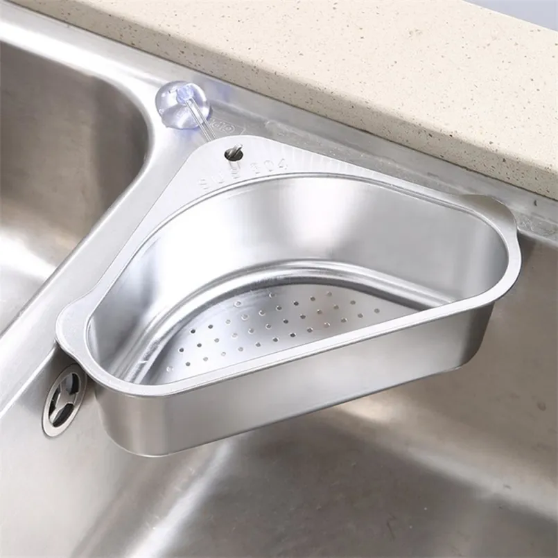 Triangular Sink Strainer Drain Fruit Vegetable Drainer Basket Suction Rack Storage Tool Cup Filter Shelf 211109