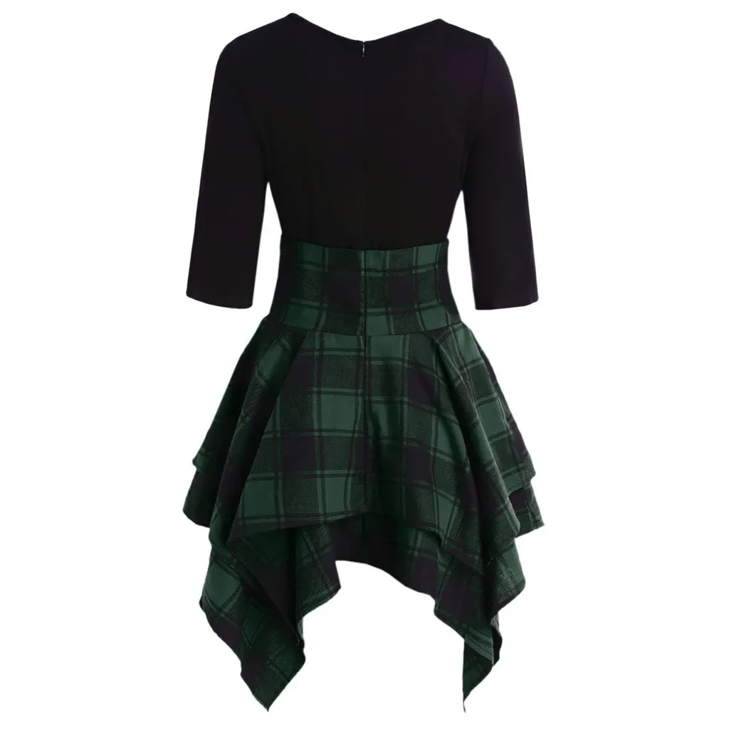 asymmetrical plaid dress Plaid Puff Chiffon Asymmetrical Dress Smooky Plaid M main image 0