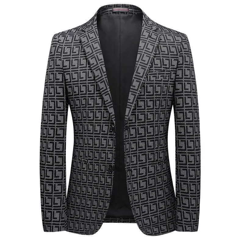 Vår Höst Man Blazer Lyx Enkelknäppt Jacquard Casual Herrmode Slim Fit Party Man 4XL