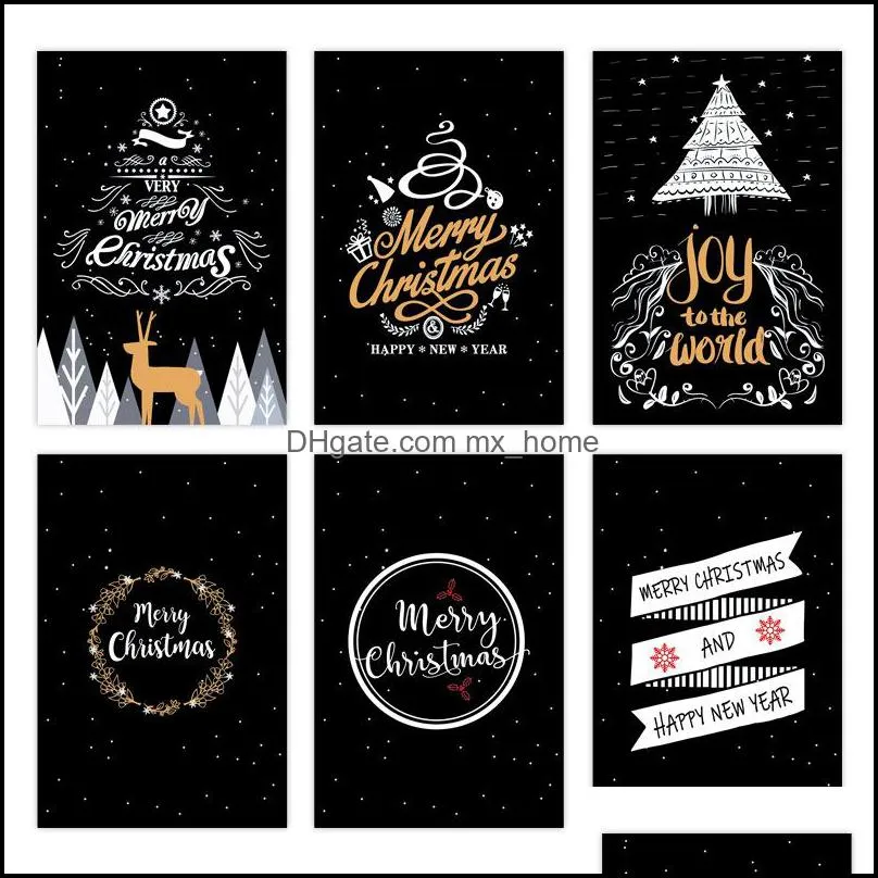 6pcs Christmas Invitation Card Black Merry Christmas Greeting Cards Christmas Gift Postcard Xmas Party Supplies Customizable DBC